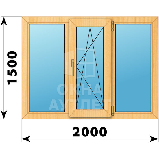 Трехстворчатое окно из сосны 2000×1500 Г-ПО-Г ОА-42562