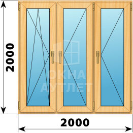 Трехстворчатое окно из сосны 2000×2000 ПO-П-П ОА-43018