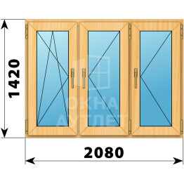 Трехстворчатое окно из сосны 2080×1420 ПO-П-П ОА-43518