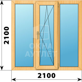 Трехстворчатое окно из сосны 2100×2100 Г-ПО-Г ОА-42856