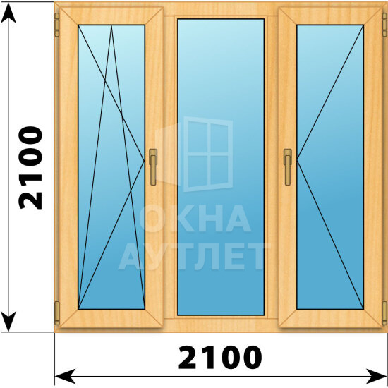 Трехстворчатое окно из сосны 2100×2100 ПO-Г-П ОА-42934