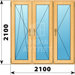 Трехстворчатое окно из сосны 2100×2100 ПO-П-П ОА-43048