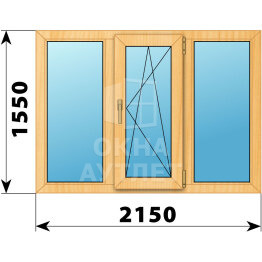 Трехстворчатое окно из сосны 2150×1550 Г-ПО-Г ОА-42646