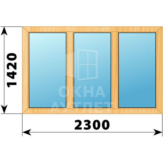Трехстворчатое окно из сосны 2300×1420 Г-Г-Г ОА-42295