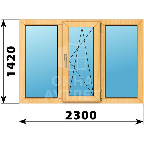 Трехстворчатое окно из сосны 2300×1420 Г-ПО-Г ОА-42610