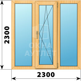 Трехстворчатое окно из сосны 2300×2300 Г-ПО-Г ОА-42940