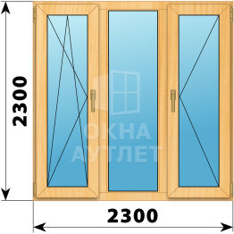 Трехстворчатое окно из сосны 2300×2300 ПO-Г-П ОА-43045