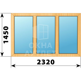 Трехстворчатое окно из сосны 2320×1450 Г-Г-Г ОА-42319