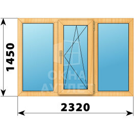Трехстворчатое окно из сосны 2320×1450 Г-ПО-Г ОА-42640