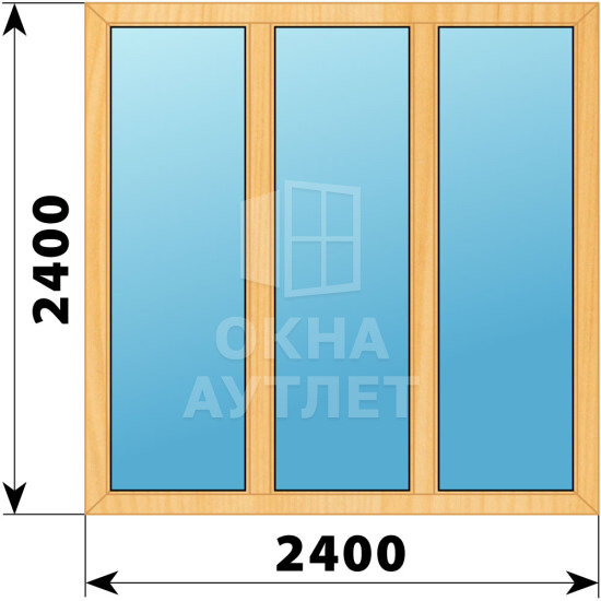 Трехстворчатое окно из сосны 2400×2400 Г-Г-Г ОА-42799