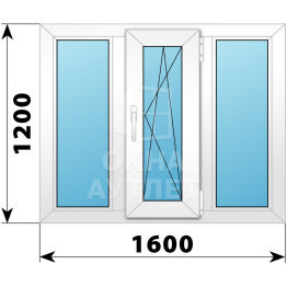 Трехстворчатое пластиковое окно 1600×1200 Г-ПО-Г ОА-40171