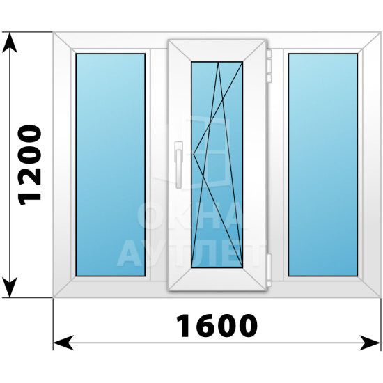 Трехстворчатое пластиковое окно 1600×1200 Г-ПО-Г ОА-40171