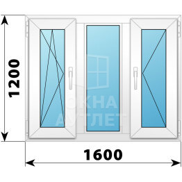 Трехстворчатое пластиковое окно 1600×1200 ПO-Г-П ОА-40381
