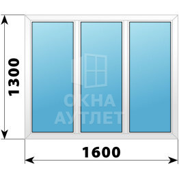 Трехстворчатое пластиковое окно 1600×1300 Г-Г-Г ОА-39844