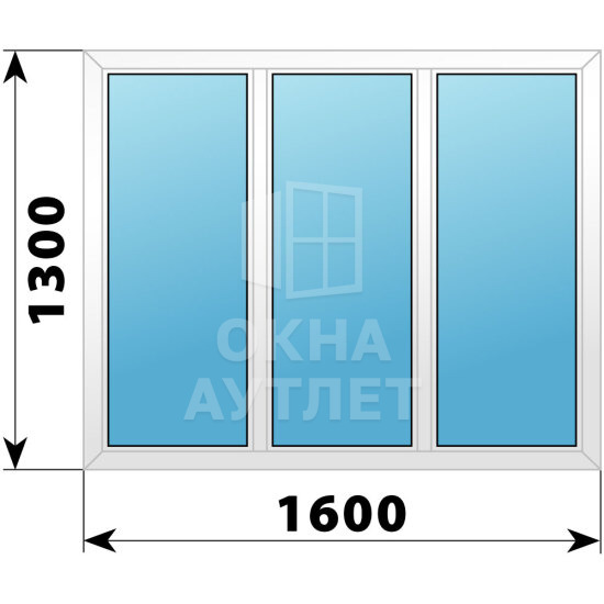 Трехстворчатое пластиковое окно 1600×1300 Г-Г-Г ОА-39844