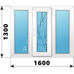 Трехстворчатое пластиковое окно 1600×1300 Г-ПО-Г ОА-40237