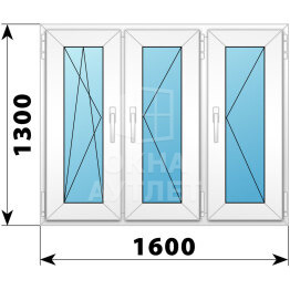 Трехстворчатое пластиковое окно 1600×1300 ПO-П-П ОА-40651