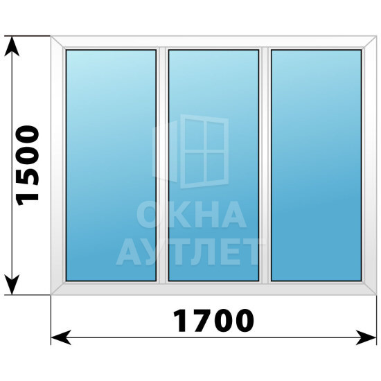 Трехстворчатое пластиковое окно 1700×1500 Г-Г-Г ОА-38198