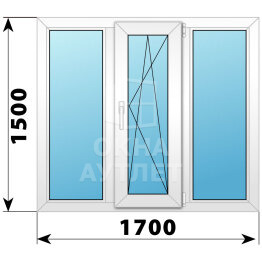 Трехстворчатое пластиковое окно 1700×1500 Г-ПО-Г ОА-40411
