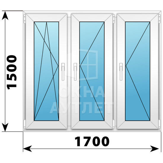 Трехстворчатое пластиковое окно 1700×1500 ПO-П-П ОА-40768