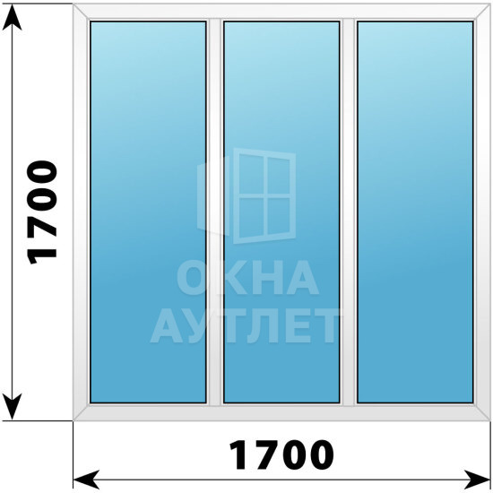 Трехстворчатое пластиковое окно 1700×1700 Г-Г-Г ОА-38659