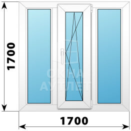 Трехстворчатое пластиковое окно 1700×1700 Г-ПО-Г ОА-40528