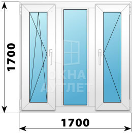 Трехстворчатое пластиковое окно 1700×1700 ПO-Г-П ОА-40714