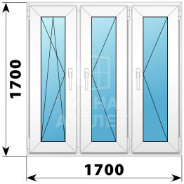 Трехстворчатое пластиковое окно 1700×1700 ПO-П-П ОА-40927