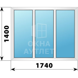 Трехстворчатое пластиковое окно 1740×1400 Г-Г-Г ОА-39973