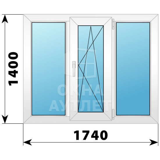 Трехстворчатое пластиковое окно 1740×1400 Г-ПО-Г ОА-40354