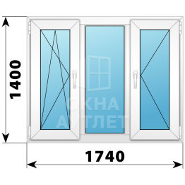 Трехстворчатое пластиковое окно 1740×1400 ПO-Г-П ОА-40552