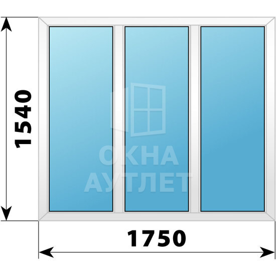 Трехстворчатое пластиковое окно 1750×1540 Г-Г-Г ОА-38578
