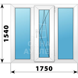 Трехстворчатое пластиковое окно 1750×1540 Г-ПО-Г ОА-38620