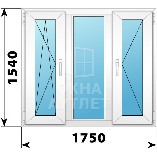 Трехстворчатое пластиковое окно 1750×1540 ПO-Г-П ОА-38941