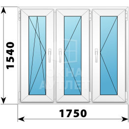 Трехстворчатое пластиковое окно 1750×1540 ПO-П-П ОА-40804