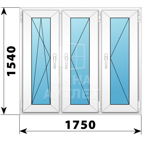 Трехстворчатое пластиковое окно 1750×1540 ПO-П-П ОА-40804