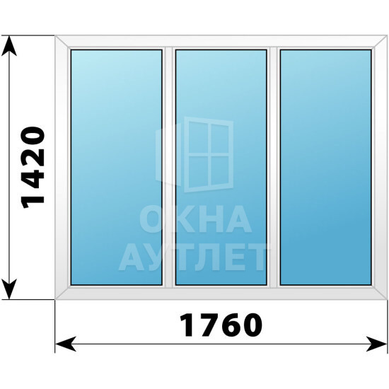 Трехстворчатое пластиковое окно 1760×1420 Г-Г-Г ОА-39991