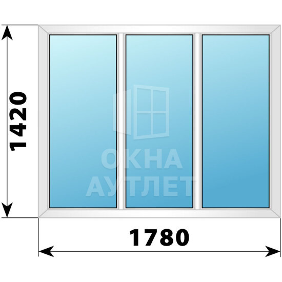 Трехстворчатое пластиковое окно 1780×1420 Г-Г-Г ОА-40009