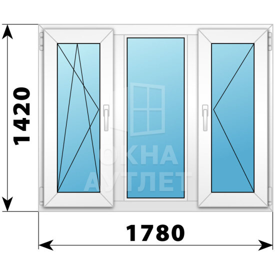 Трехстворчатое пластиковое окно 1780×1420 ПO-Г-П ОА-40564