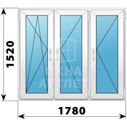 Трехстворчатое пластиковое окно 1780×1520 ПO-П-П ОА-40807