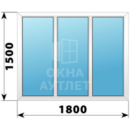 Трехстворчатое пластиковое окно 1800×1500 Г-Г-Г ОА-39034