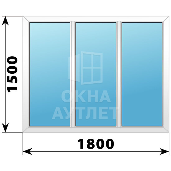 Трехстворчатое пластиковое окно 1800×1500 Г-Г-Г ОА-39034