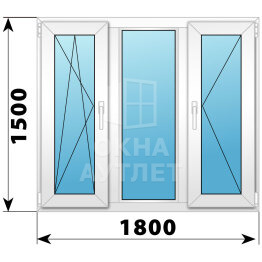 Трехстворчатое пластиковое окно 1800×1500 ПO-Г-П ОА-40630