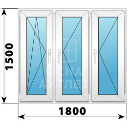 Трехстворчатое пластиковое окно 1800×1500 ПO-П-П ОА-40795