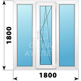 Трехстворчатое пластиковое окно 1800×1800 Г-ПО-Г ОА-40618