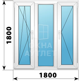Трехстворчатое пластиковое окно 1800×1800 ПO-Г-П ОА-40783