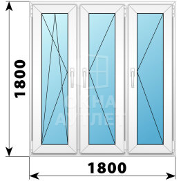 Трехстворчатое пластиковое окно 1800×1800 ПO-П-П ОА-38767