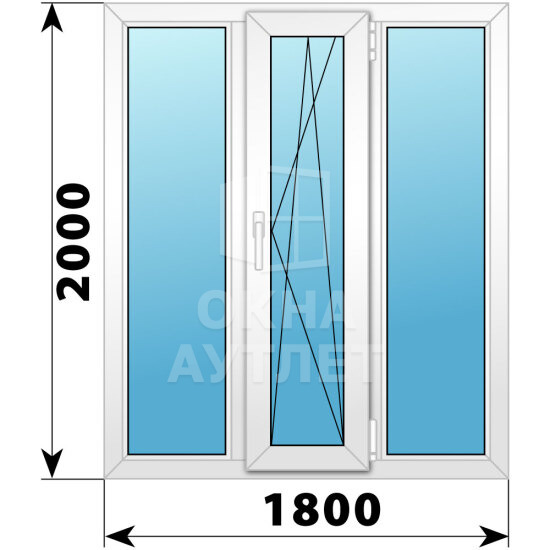 Трехстворчатое пластиковое окно 1800×2000 Г-ПО-Г ОА-39088