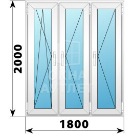 Трехстворчатое пластиковое окно 1800×2000 ПO-П-П ОА-41011