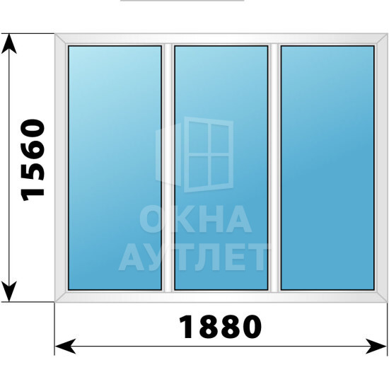Трехстворчатое пластиковое окно 1880×1560 Г-Г-Г ОА-40162